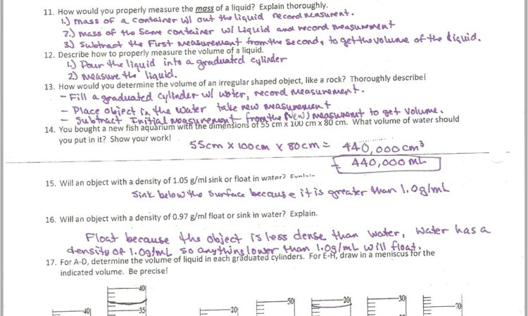 Calculating Density Worksheet With Answers