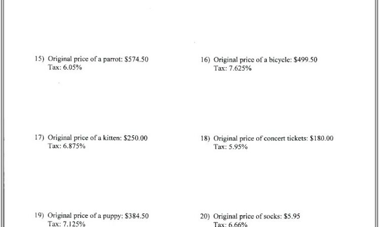 Calculating Sales Tax Worksheet Middle School