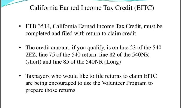 California Earned Income Tax Credit Worksheet