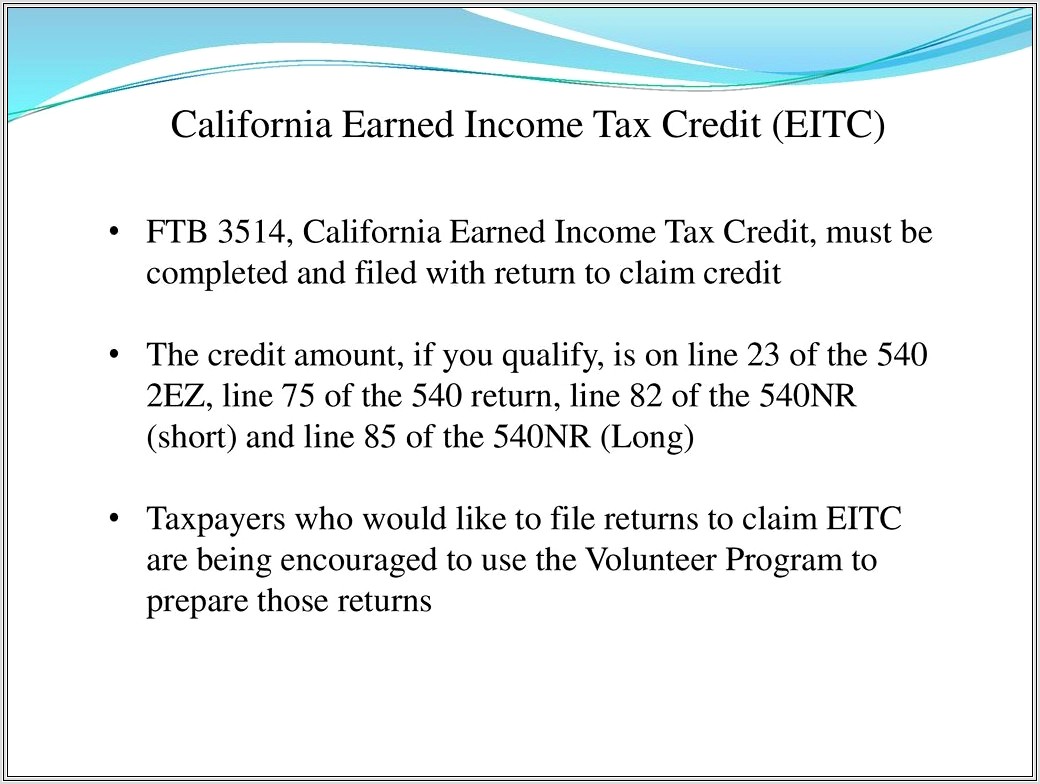 California Earned Income Tax Credit Worksheet