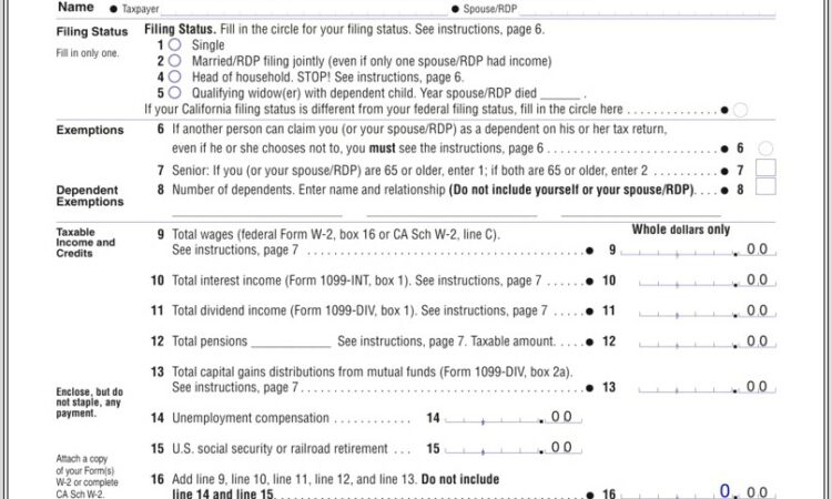 California State Tax Worksheet A