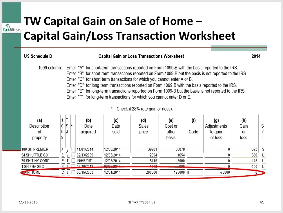 Capital Gain Loss Transaction Worksheet Instructions