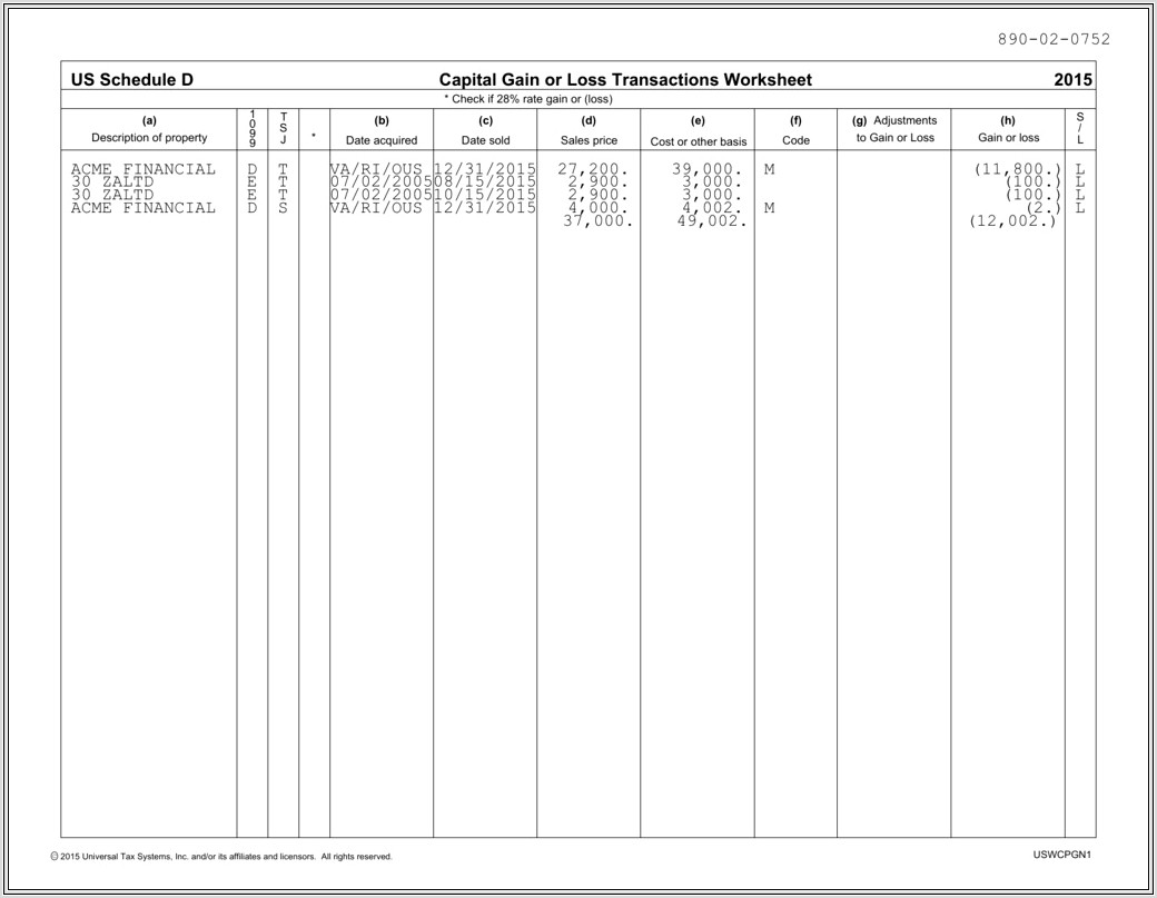 Capital Gains And Losses Worksheet 2015