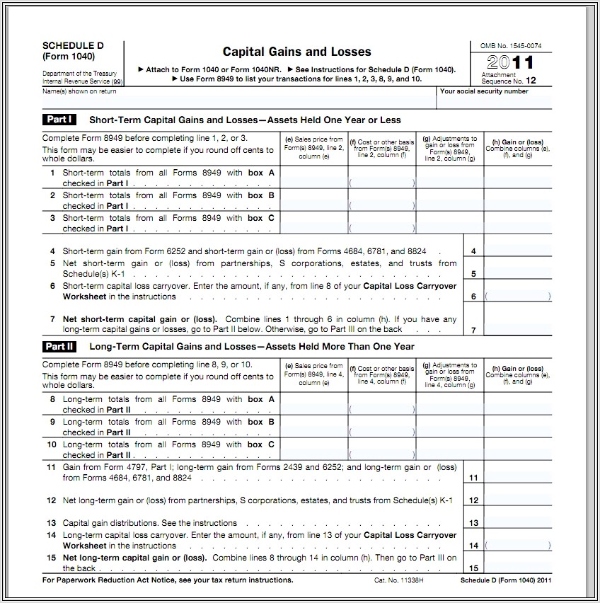 Capital Gains Loss Worksheet