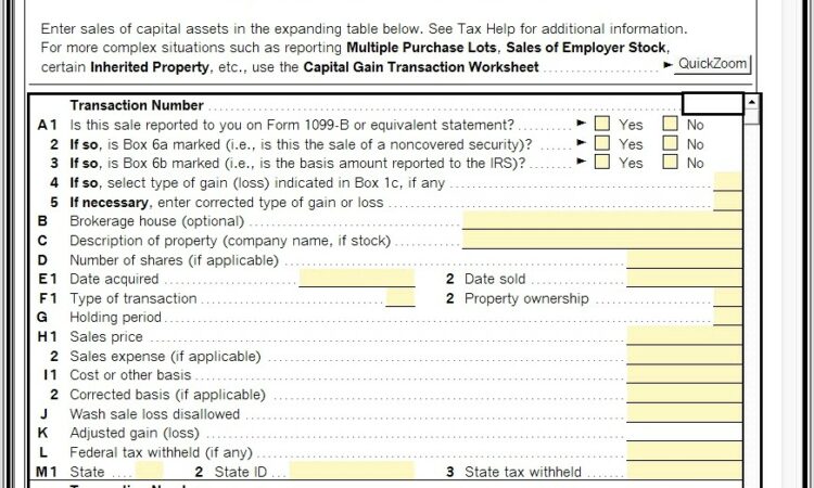 Capital Gains Worksheet Codes