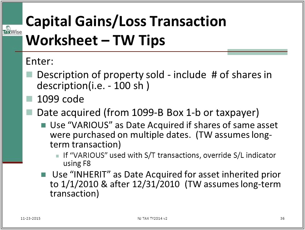 Capital Gains Worksheet For Shares