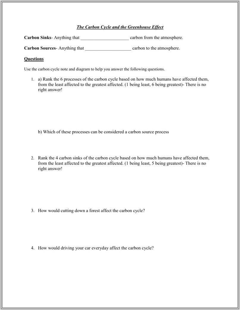 Carbon Budget Worksheet Answers