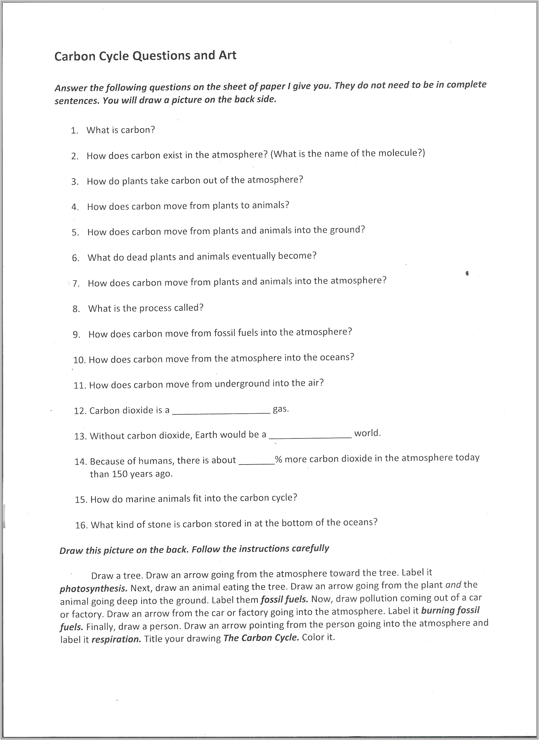 Carbon Cycle Worksheet High School Answers