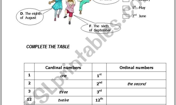 Cardinal And Ordinal Numbers English Worksheet