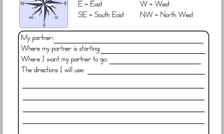 Cardinal Directions Worksheet For First Grade