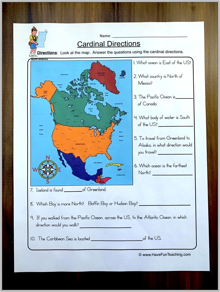 Cardinal Directions Worksheets For First Grade