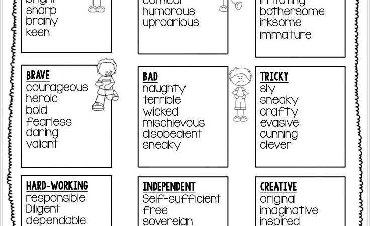 Character Traits Worksheet For 3rd Graders