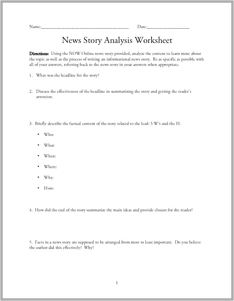 Character Traits Worksheet For Middle School