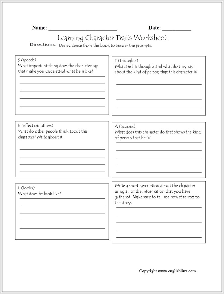 Character Traits Worksheet Printable