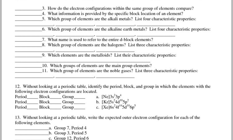 Chemistry Periodic Table Worksheet Ii