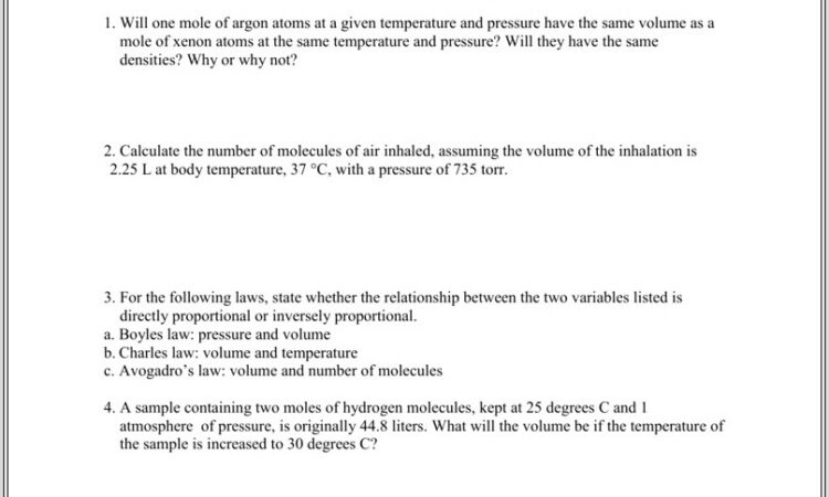 Chemistry Worksheet 3 Avogadros Number Answers