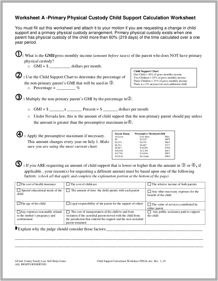 Child Support Guidelines Worksheet Instructions