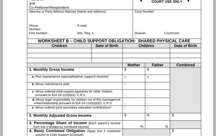 Child Support Obligation Worksheet Illinois