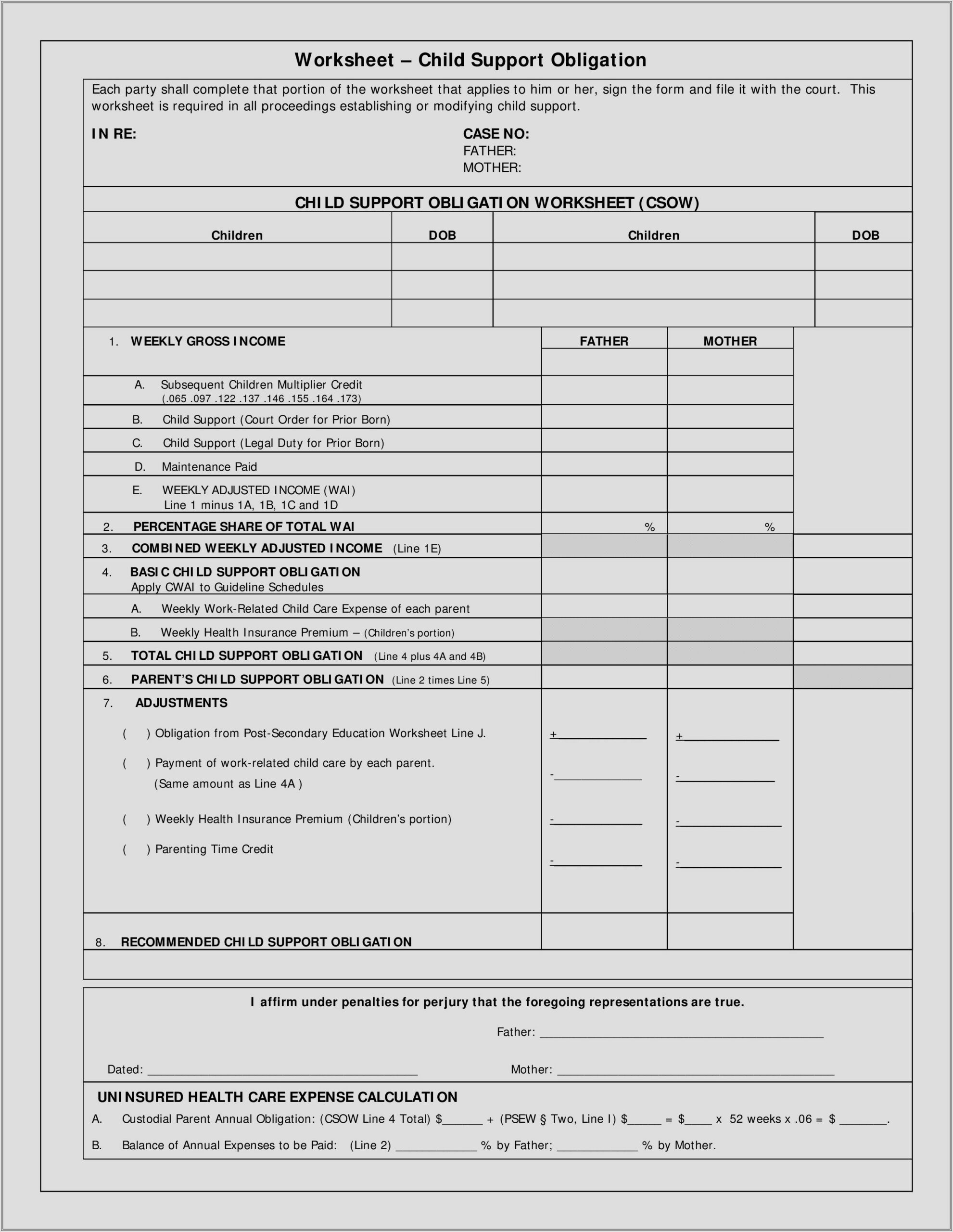 Child Support Payment Worksheet