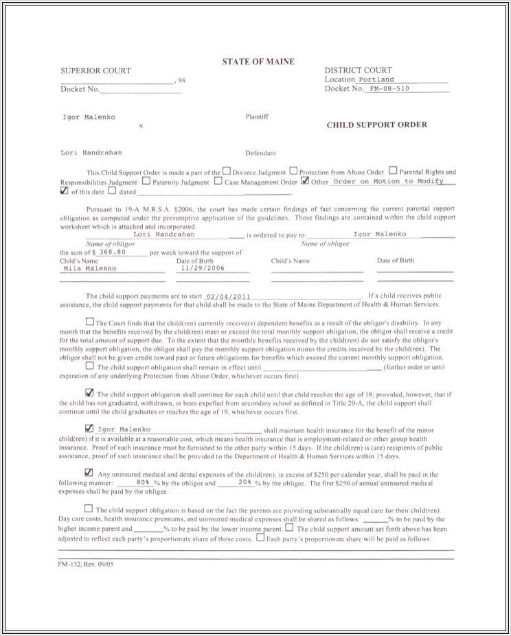 Child Support Supplemental Worksheet Maine