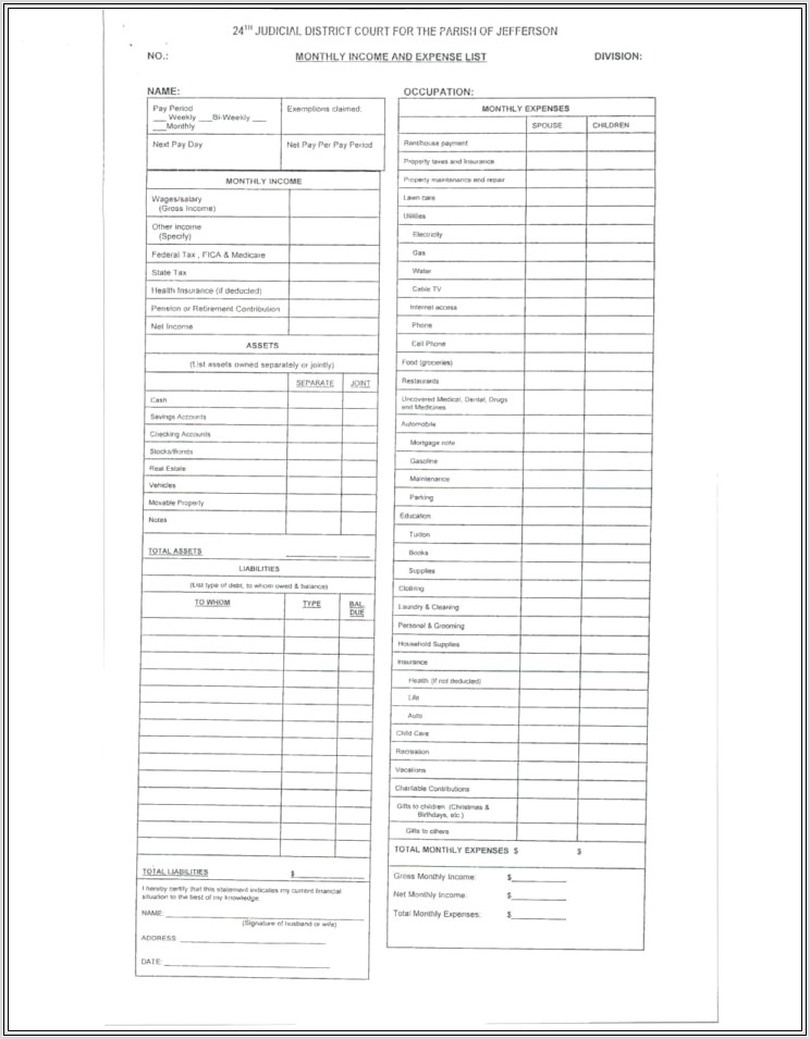 Child Support Worksheet A Nc