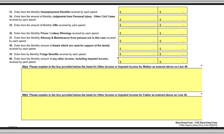 Child Support Worksheet Example