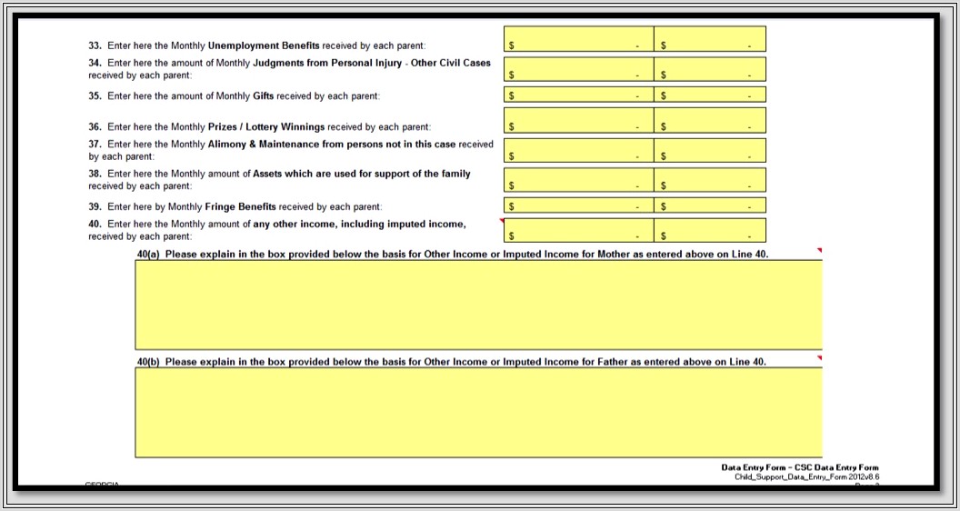 Child Support Worksheet Example