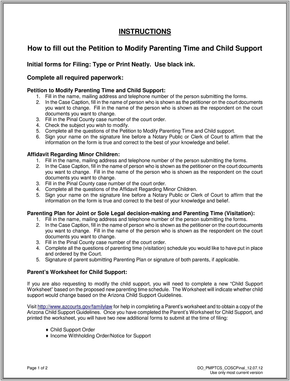 Child Support Worksheet For Arizona