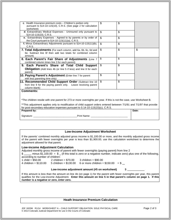 Child Support Worksheet For Colorado