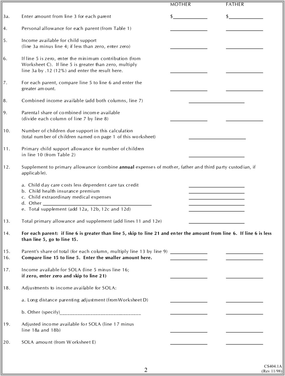 Child Support Worksheet Montana