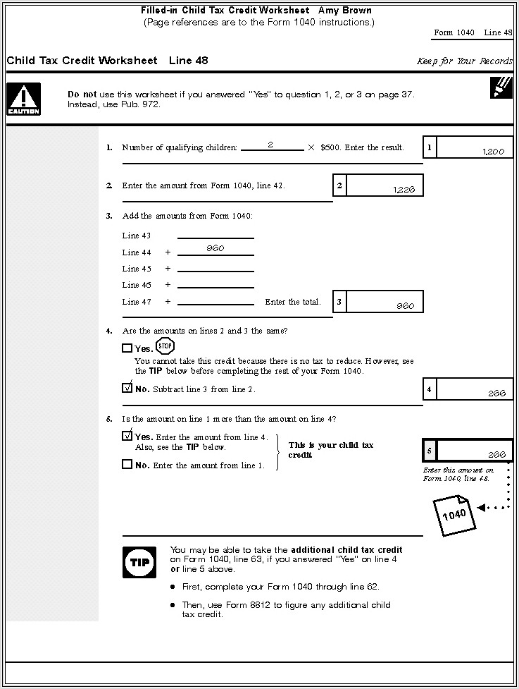 Child Tax Credit Worksheet Example