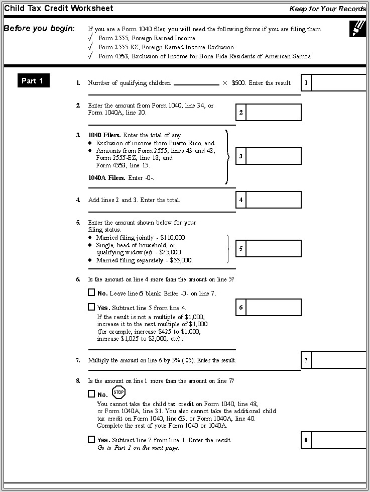 Child Tax Credit Worksheet Page 2