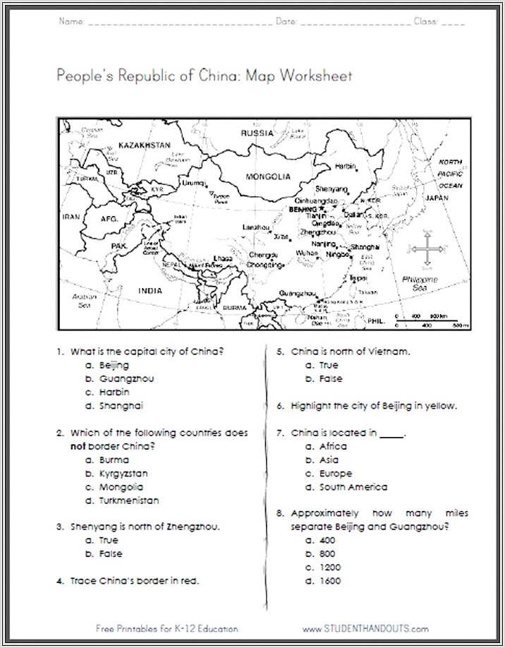 China Map Worksheet Pdf