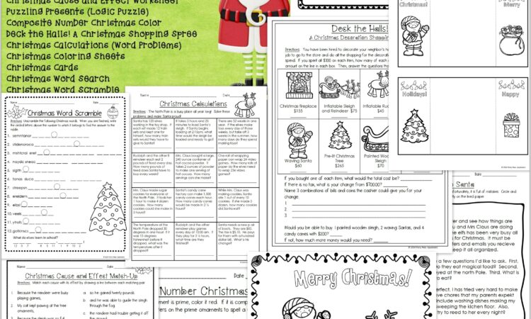 Christmas Math And Reading Worksheets