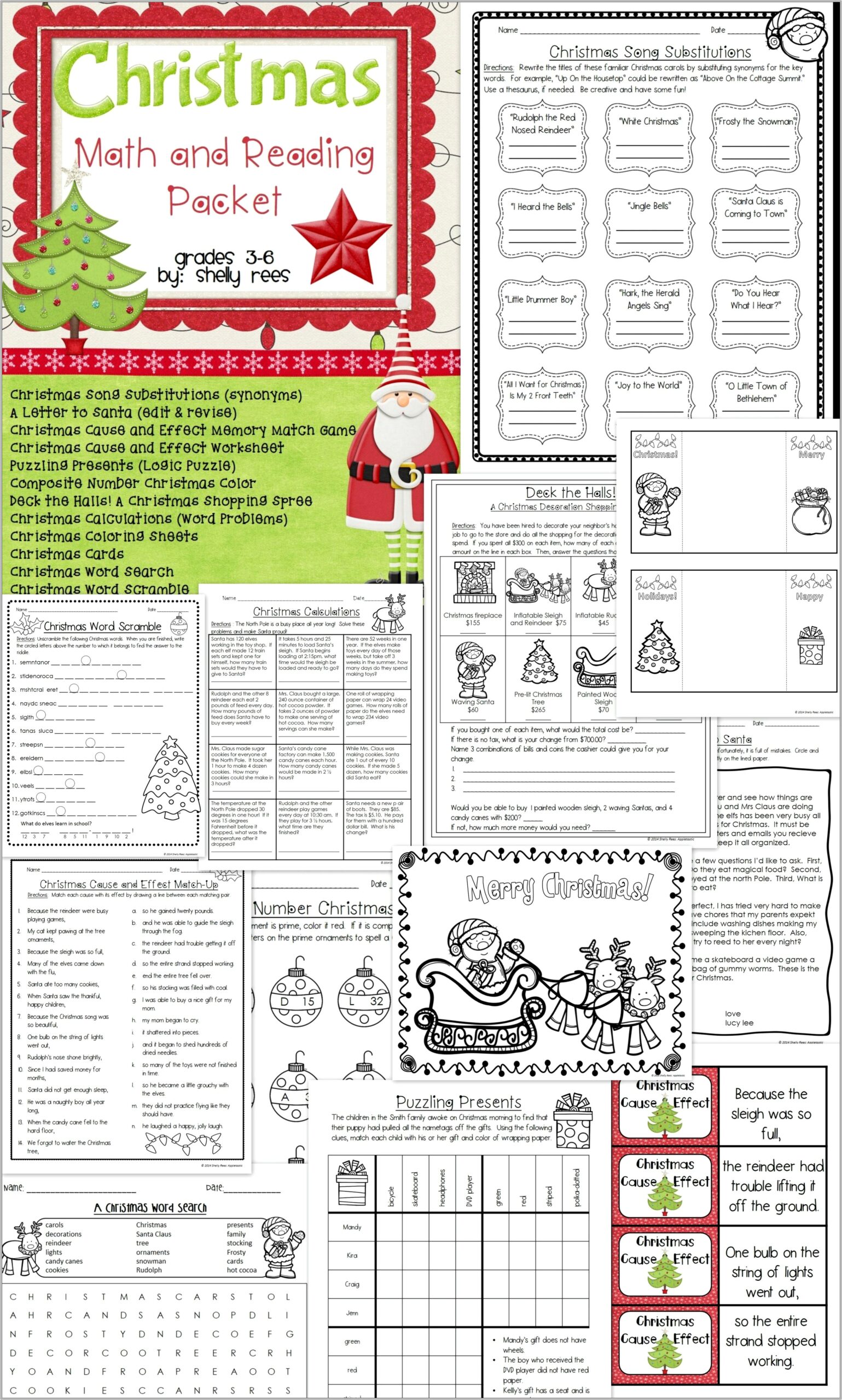 Christmas Math And Reading Worksheets