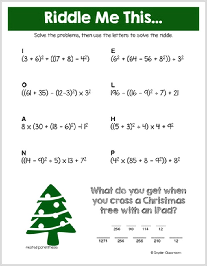 Christmas Math Riddles Worksheets