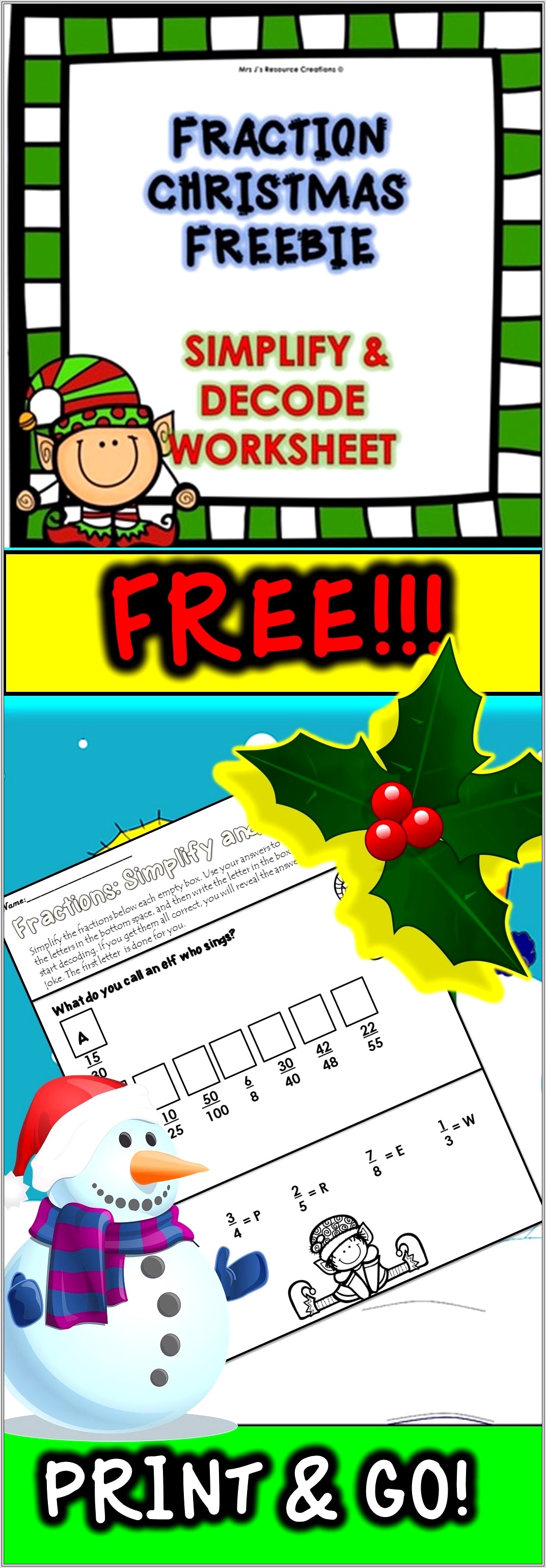 Christmas Math Worksheet Fifth Grade