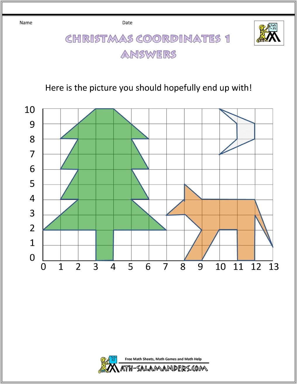 Christmas Math Worksheets Coordinates