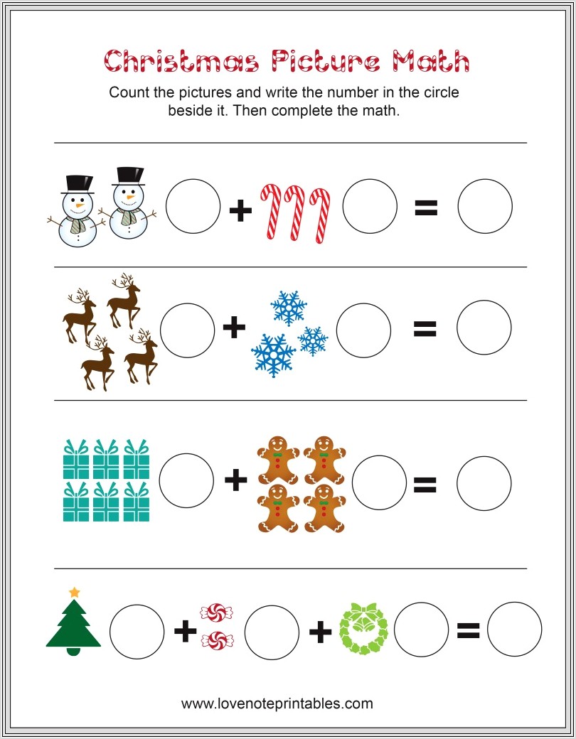 Christmas Math Worksheets For Kindergarten