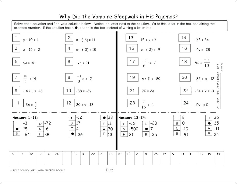 Christmas Middle School Math Printable Worksheets