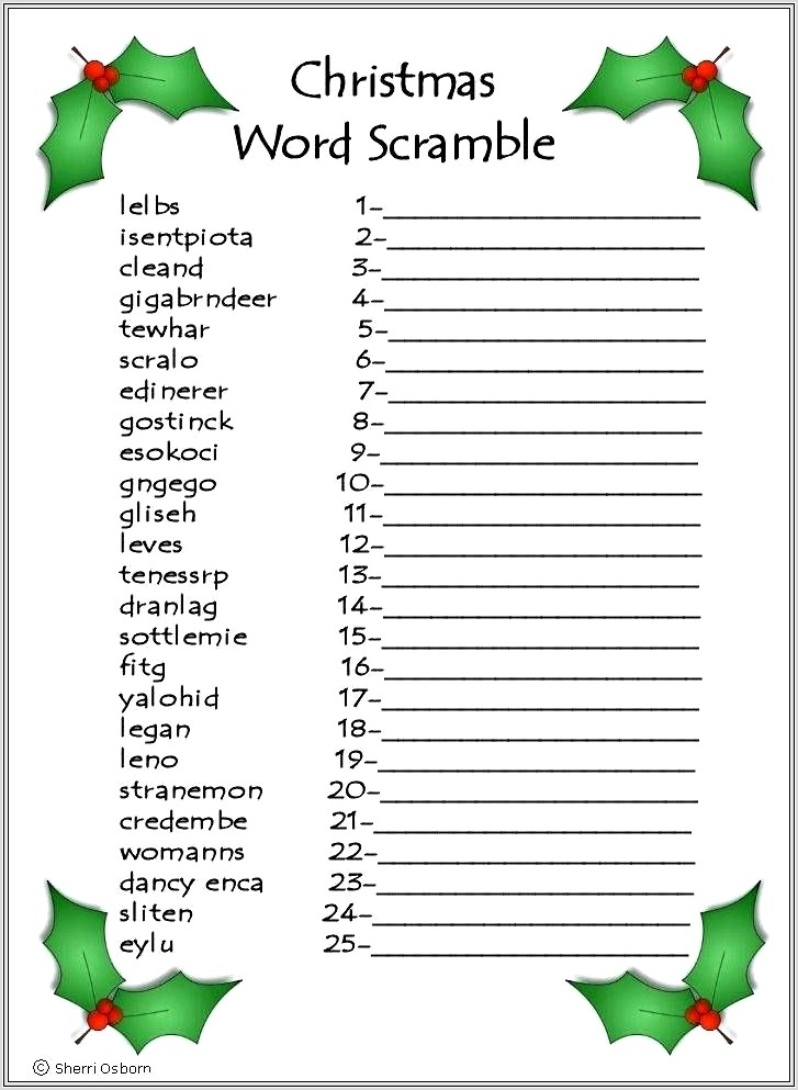 Christmas Word Unscramble Worksheet