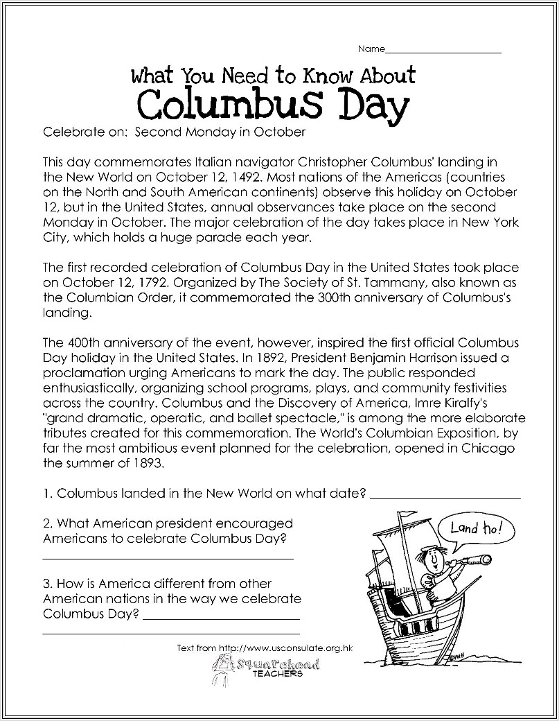 Christopher Columbus Worksheets For 4th Grade