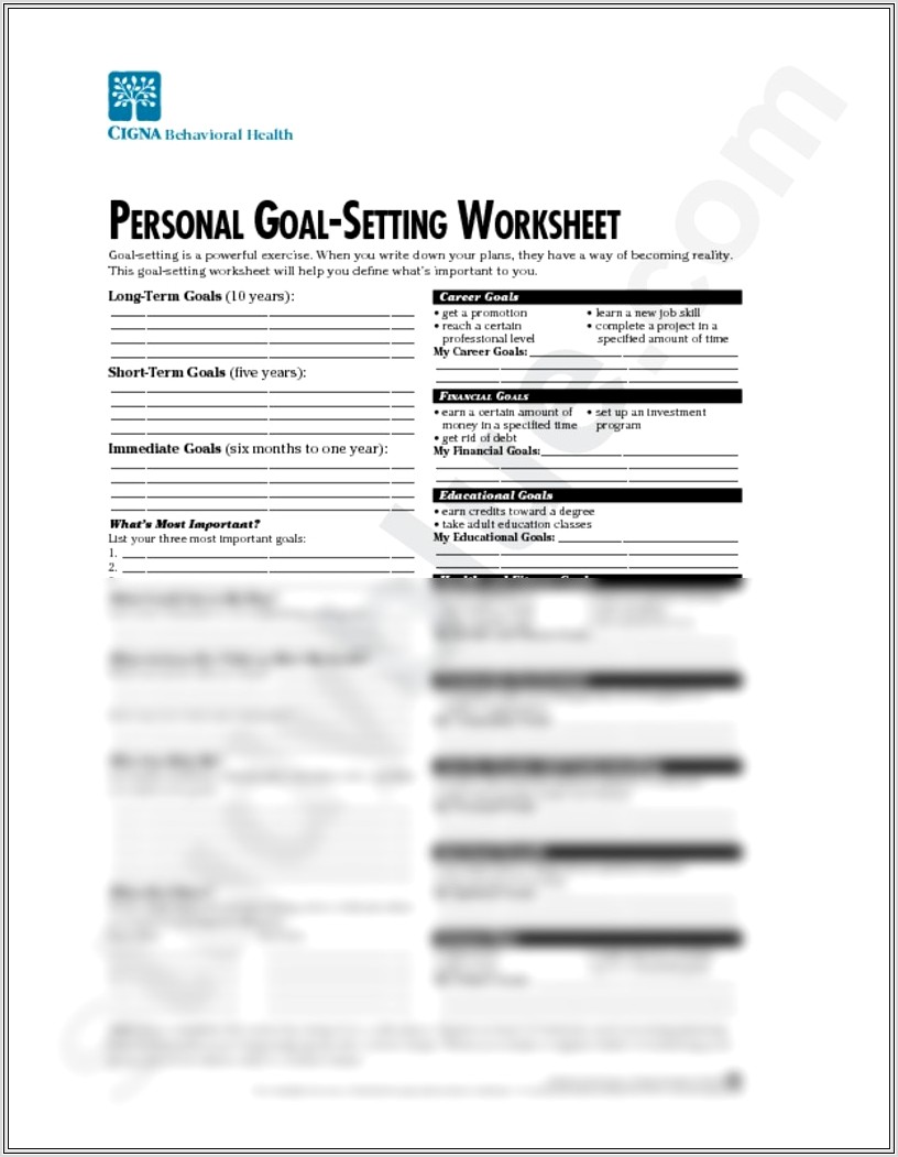 Cigna Behavioral Health Goal Setting Worksheet