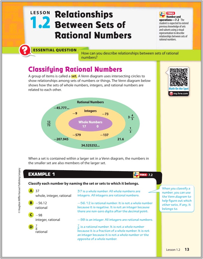Classifying Rational Numbers Worksheet Lesson 2 1
