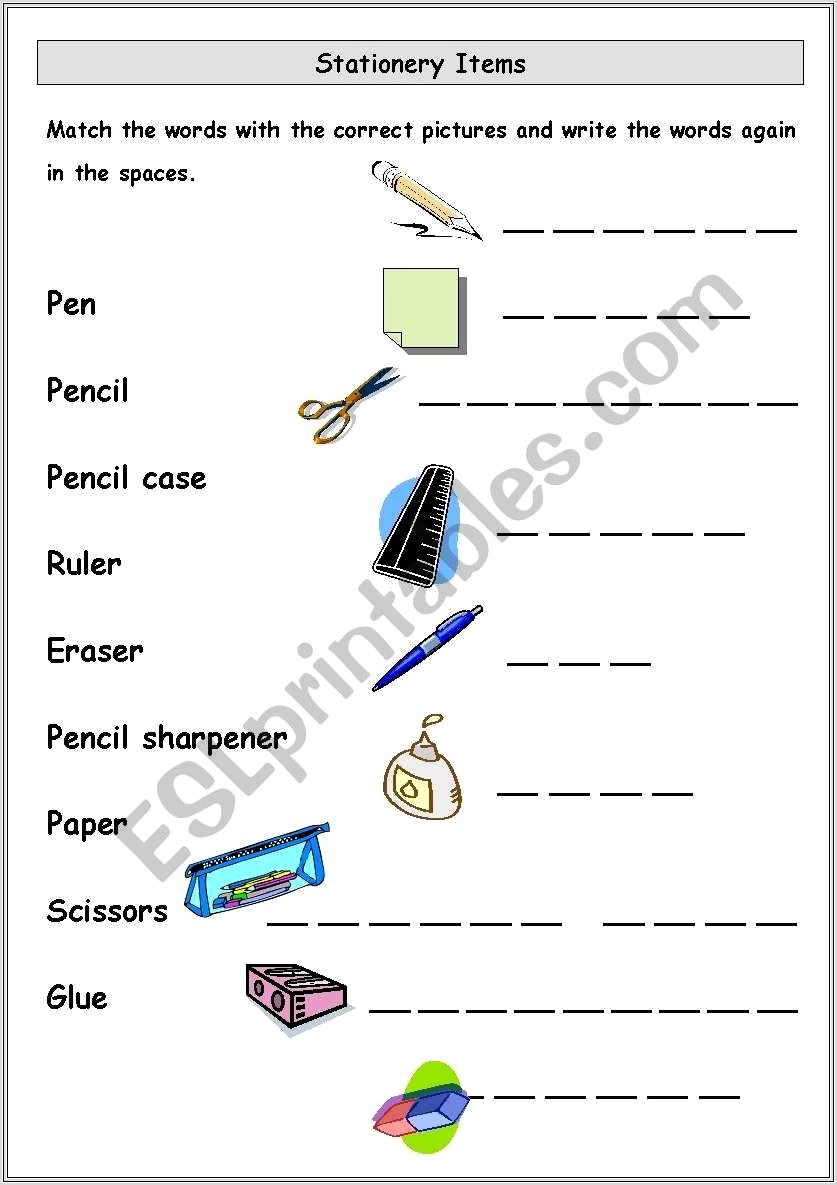 Classroom Items Esl Worksheet