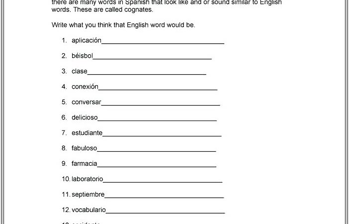 Cognates Worksheet Second Grade