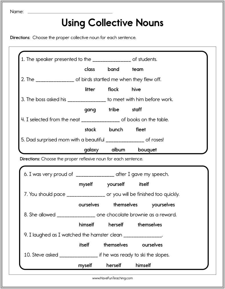 Collective Nouns Worksheet Second Grade