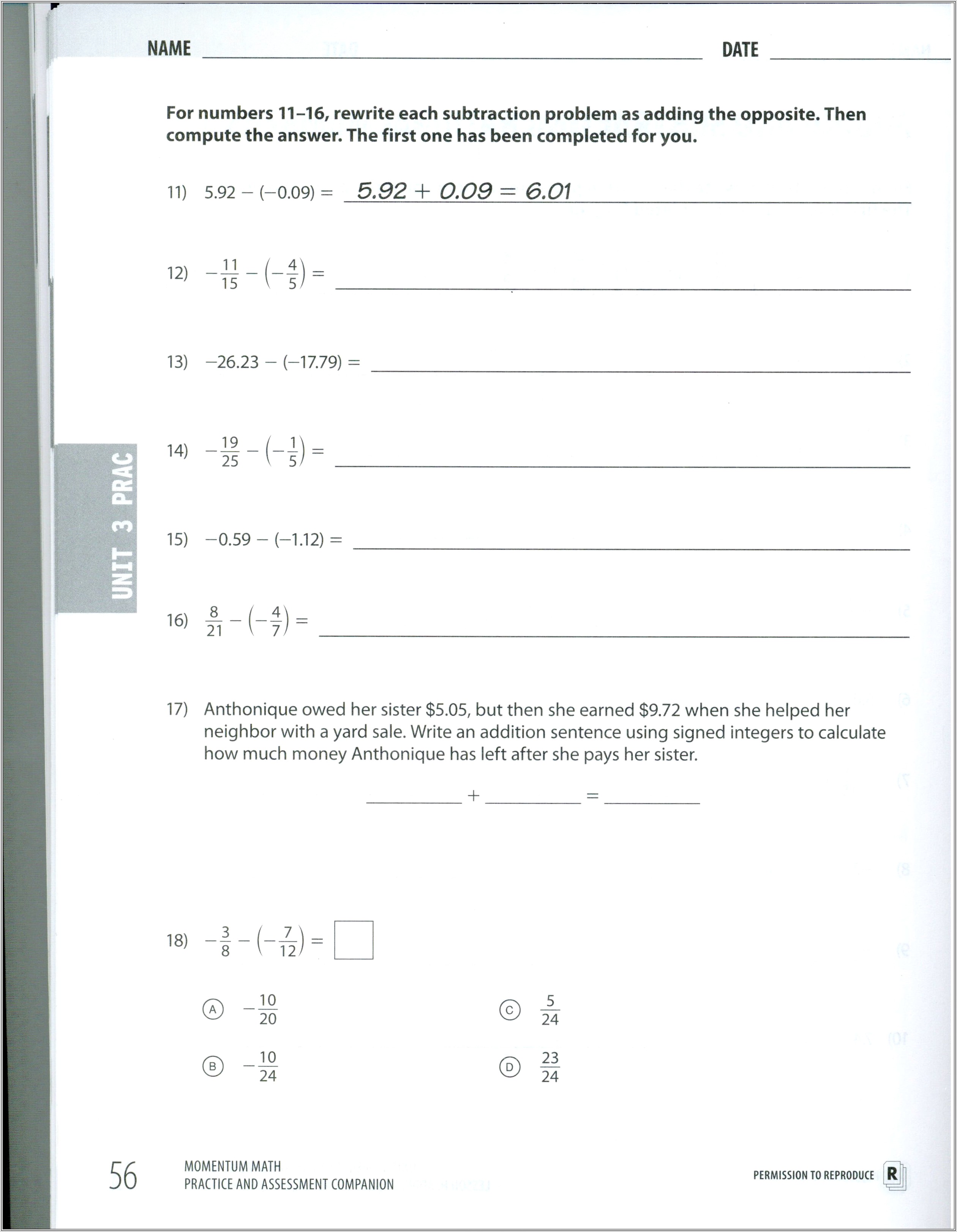 Combining Rational Numbers Worksheet