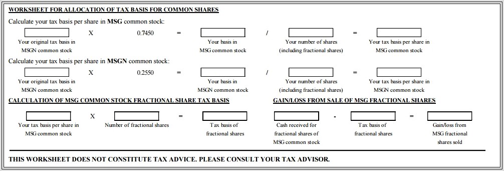 Comcast Tax Basis Worksheet