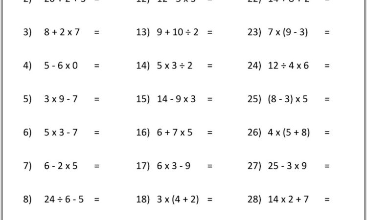 Common Core Worksheet Order Of Operations